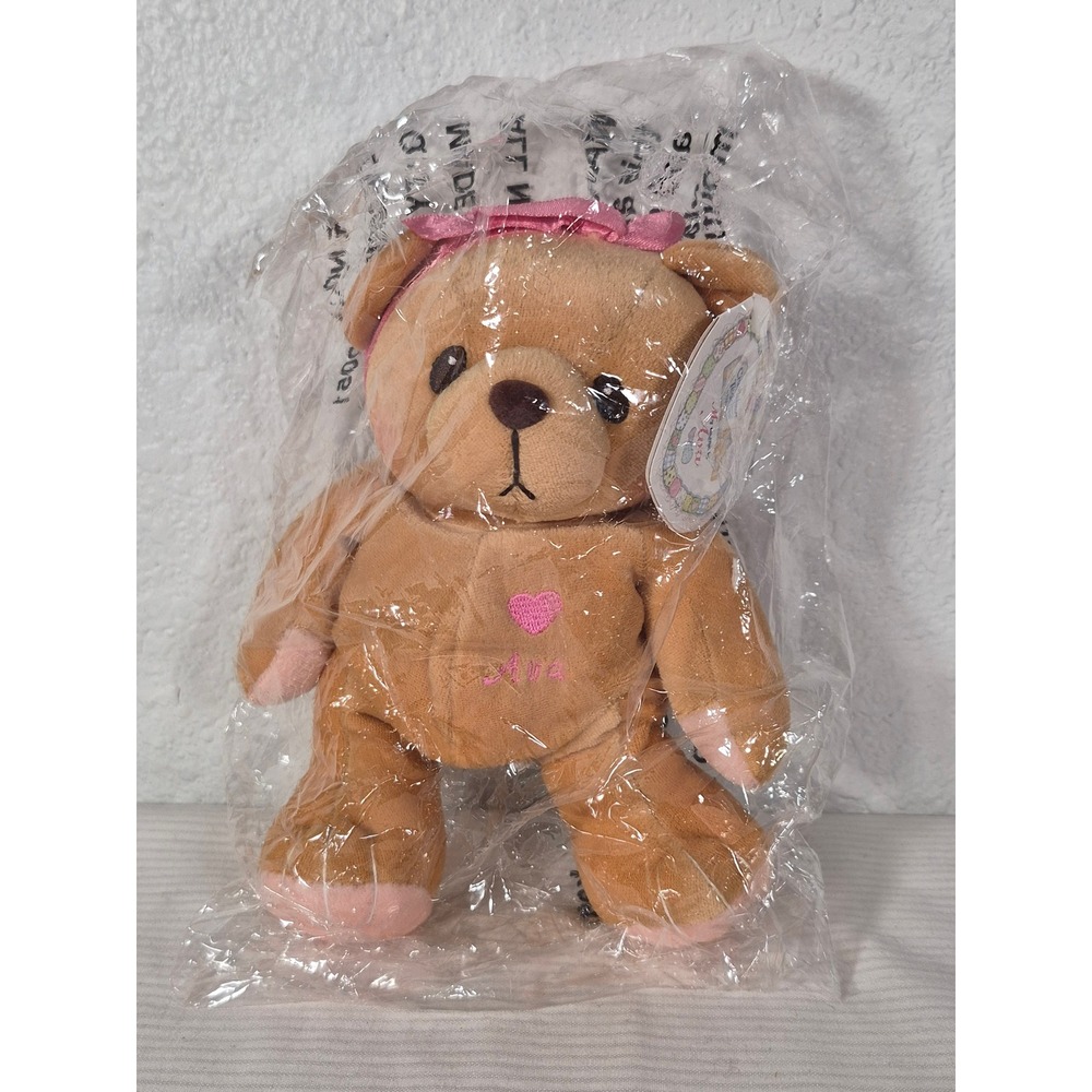 Cherished Teddies "Ava" Plush Bear Tan Pink Heart Bow Enesco Collectible 142051